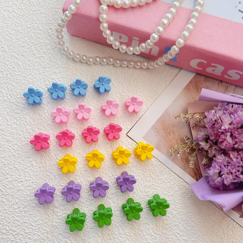 ELEMIRSA 96pcs Baby Girl Hair Clips - 24 Multicolors Mini Flower Claw Clips in Organizer Box - Image 2